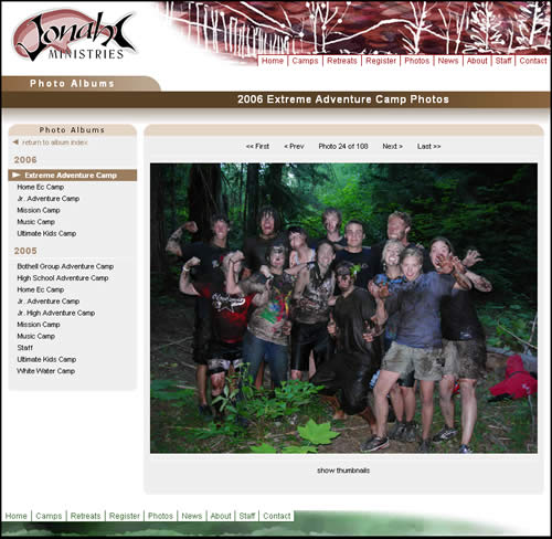 The new Camp Jonah Photo Album page