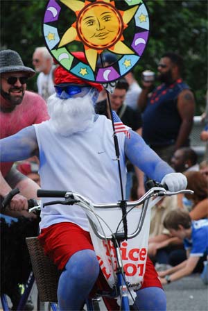 Papa Smurf on bike